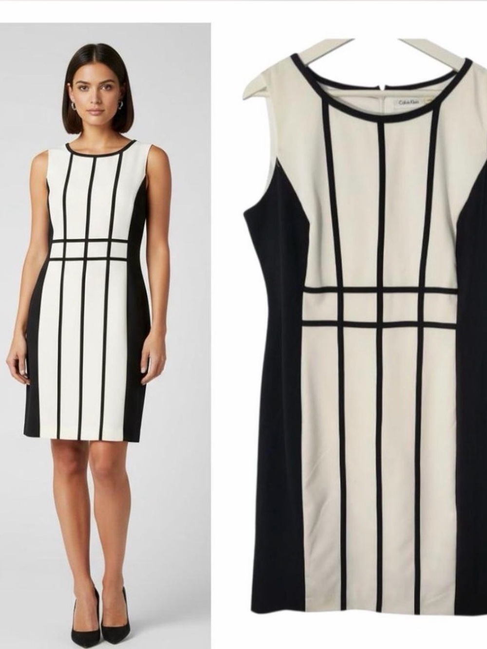 Calvin Klein Black and White Colorblock Sheath Dress